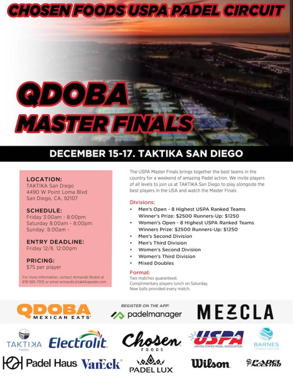 USPA Announces the Prestigious Master Finals of Padel at TAKTIKA San Diego